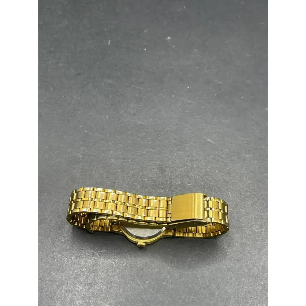 Seiko SX V401-0091 Womens Quartz Wristwatch Gold Tone Black Dial Vintage